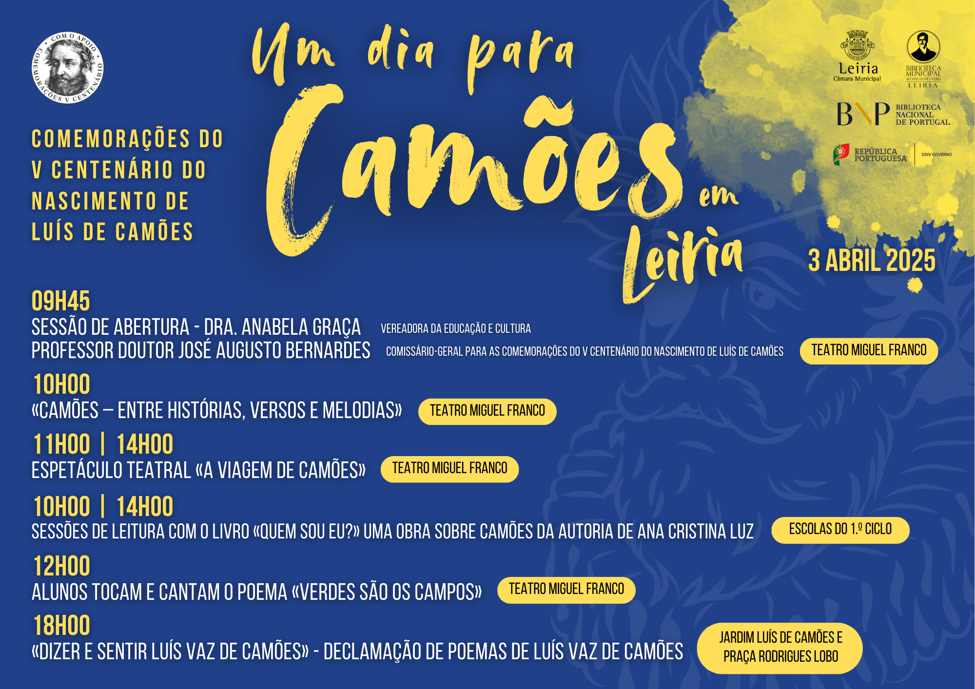 Município de Leiria promove “Um Dia Para Camões” no ano em que assinala o V Centenário do nascime...
